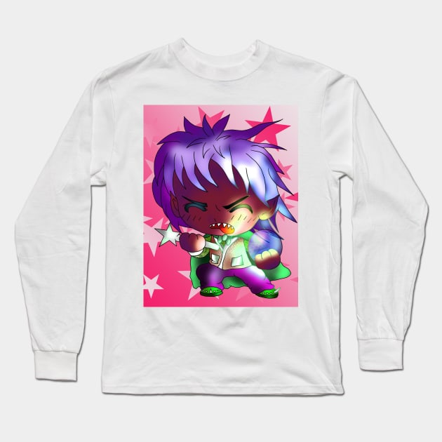 chibi dark elf wizard on a pink starry background Long Sleeve T-Shirt by cuisinecat